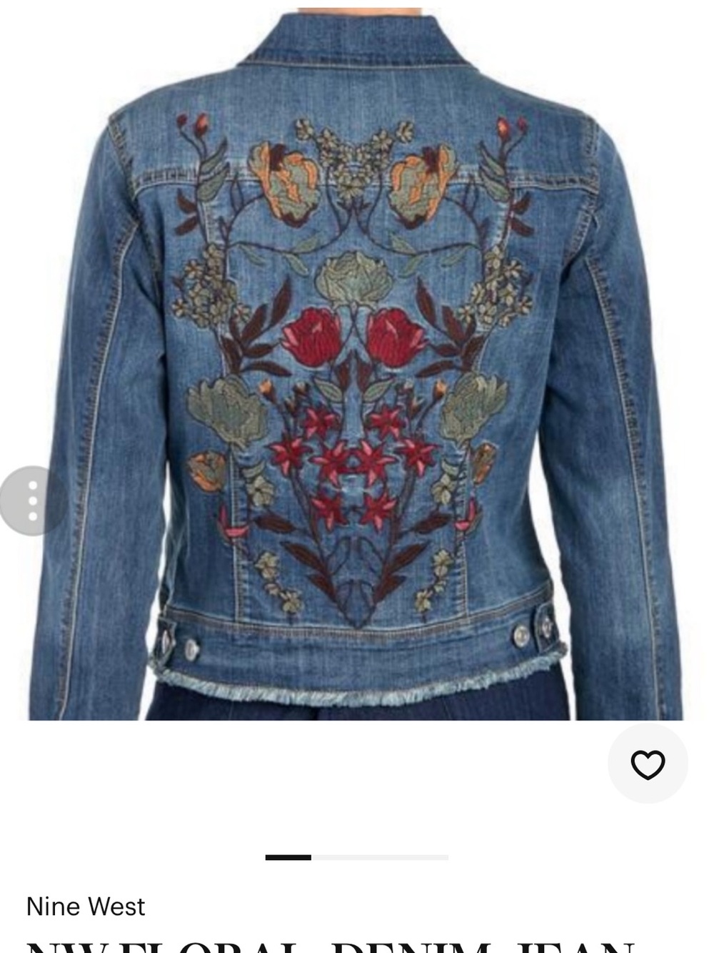 Nine West Denim Jacket with Red & Green Floral Embroidery